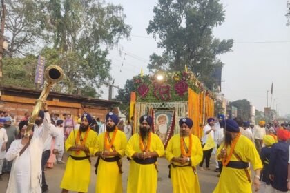 A procession was organised to mark the 557th birth anniversary of Guru Nanak Dev Ji the founder of Sikhism