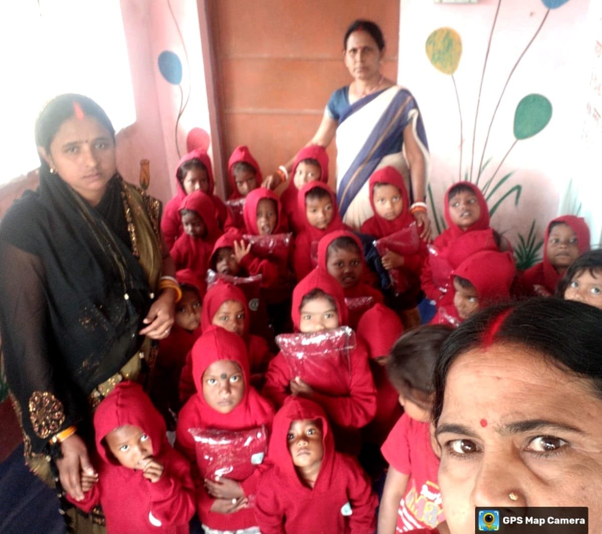 Sweaters were distributed among 36 children at Shiladih Muslim Tola Anganwadi Centre