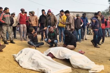 Father and son die in a road accident family protests by placing bodies at ONGC gate
